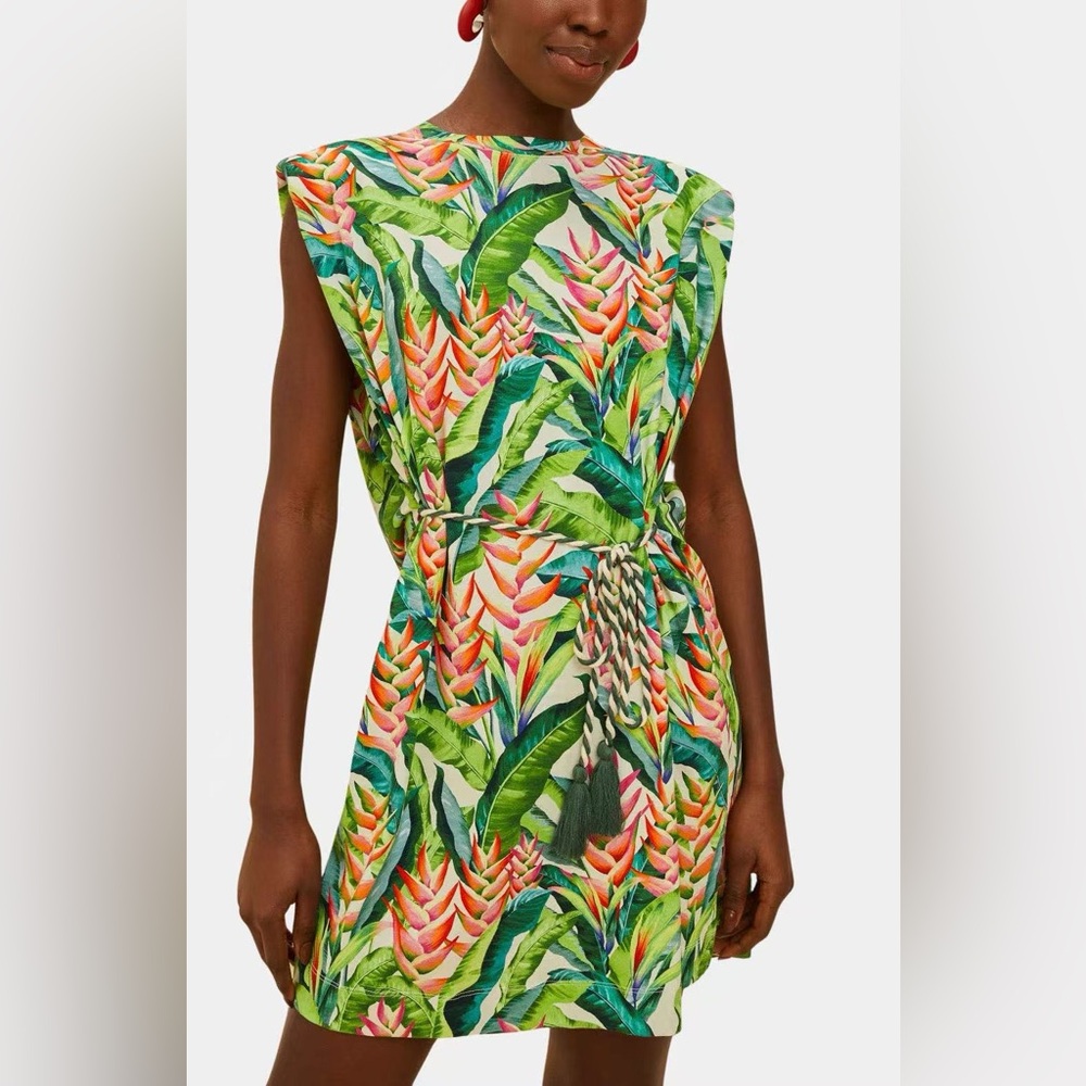 Off-White Heli Leaves Organic Cotton T-Shirt Mini Dress